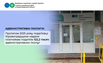 Протягом 2025 року податківці Кіровоградщини надали платникам податків 122,2 тисяч адміністративних послуг