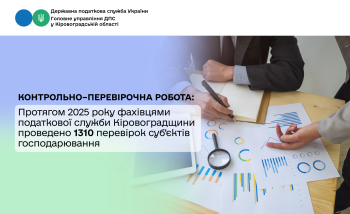 Протягом 2025 року фахівцями податкової служби Кіровоградщини проведено 1310 перевірок суб’єктів господарювання