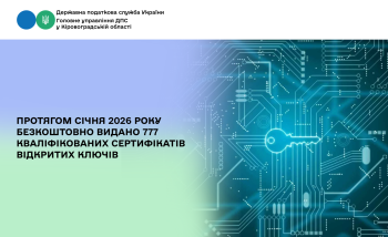Протягом січня 2026 року безкоштовно видано 777 кваліфікованих сертифікатів відкритих ключів