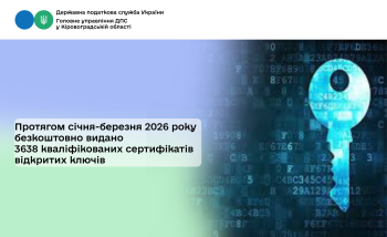  Протягом січня-березня 2026 року безкоштовно видано 3638 кваліфікованих сертифікатів відкритих ключів