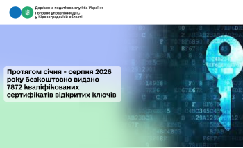Протягом січня - серпня 2026 року безкоштовно видано 7872 кваліфікованих сертифікатів відкритих ключів